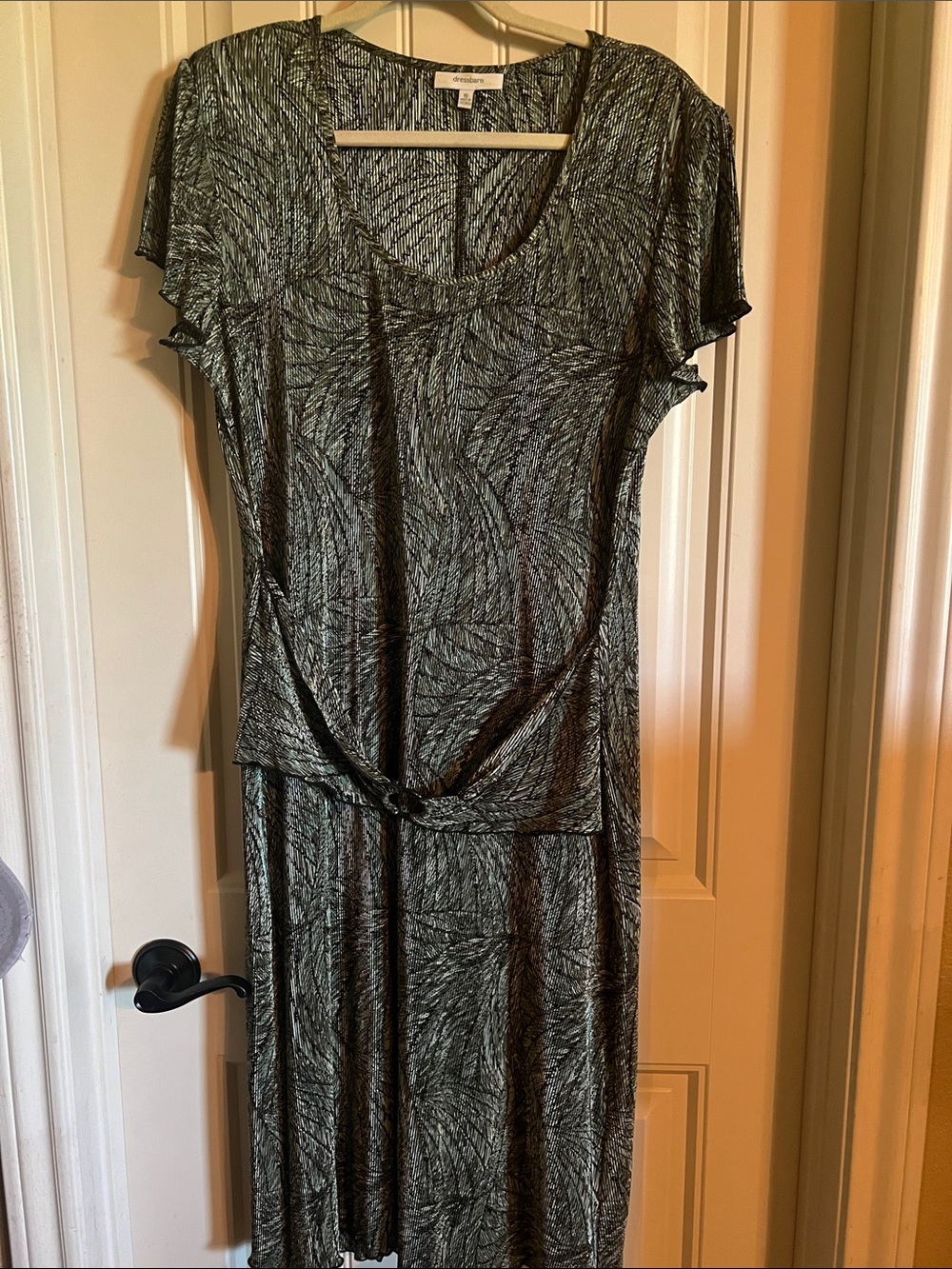 Dress Barn Black and Gray Leaf-Print Dress